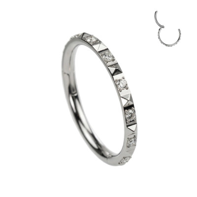 Implant Grade Titanium Hinged Segment Hoop Ring With CZ Between Pyramid Cut Studs