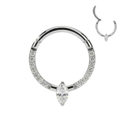 Aro con Bisagra de Titanio Grado Implante y Marquise Central con Pavé Lateral de Circonitas