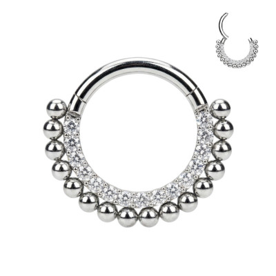 Implant Grade Titanium Hinged Segment Hoop Ring Lined With Pave CZs and Beads