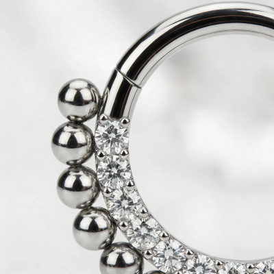 Aro con Bisagra de Titanio Grado Implante con Pavé de Circonitas y Bolas