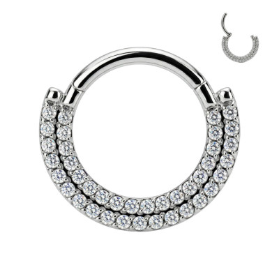 Argola Articulada de Titânio Grau Implante com Dupla Linha Frontal de Pavê de Zircônias