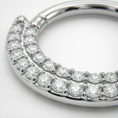 Implant Grade Titanium Hinged Segment Hoop Ring With CZ Pave Double Lined Front