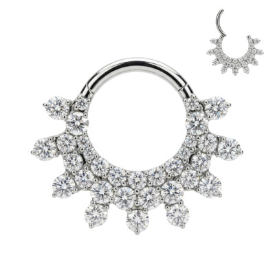 Implant Grade Titanium Hinged Segment Hoop Ring With Forward Facing Pave CZ Fan