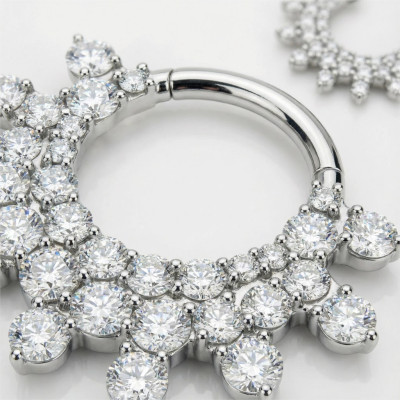 Implant Grade Titanium Hinged Segment Hoop Ring With Forward Facing Pave CZ Fan