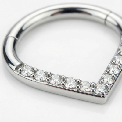 Implant Grade Titanium Hinged Segment Hoop Ring With Pave CZ Single Line Chevron