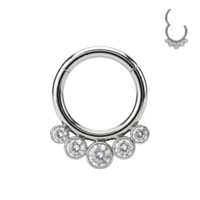 Implant Grade Titanium Hinged Segment Hoop Ring With 5 Bezel Set Forward Facing Crystals