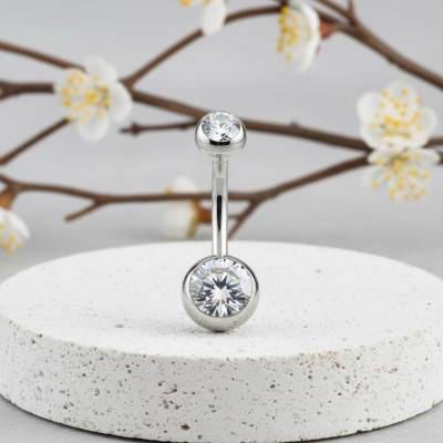 Implant Grade Titanium Internally Threaded Double Jewel Belly Button Ring