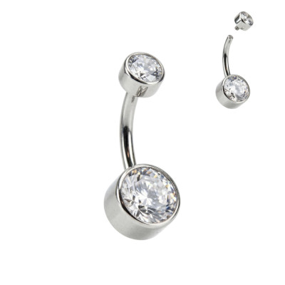 Implant Grade Titanium Internally Threaded Double Bezel Set Round Zirconia Belly Ring