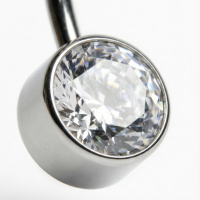 Joya para Ombligo de Titanio con Doble Circonita Redonda en Bisel y Rosca Interna