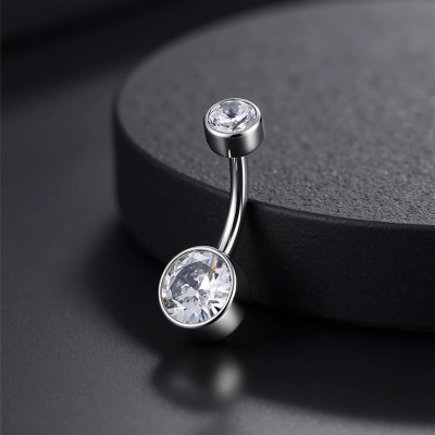 Implant Grade Titanium Internally Threaded Double Bezel Set Round Zirconia Belly Ring