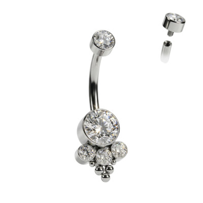 Implant Grade Titanium Internally Threaded Bezel Set CZ Top With Bottom CZ Center and Trinity Ball Cluster