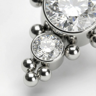 Implant Grade Titanium Internally Threaded Bezel Set CZ Top With Bottom 2 CZ and Ball Cluster Belly Button Ring