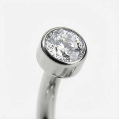 Implant Grade Titanium Internally Threaded CZ Bezel Set Top With 5-CZ Curved Line Belly Button Ring