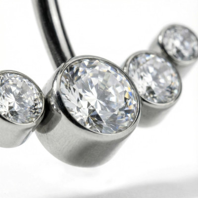 Implant Grade Titanium Internally Threaded CZ Bezel Set Top With 5-CZ Curved Line Belly Button Ring
