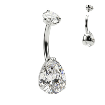 Joya para Ombligo con Pera y Top de Circonitas en Garras y Rosca Interna de Titanio Grado Implante