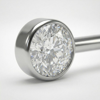 Implant Grade Titanium Threadless Push in Nipple Barbell With Forward Facing Bezel Set CZ Flat Ends
