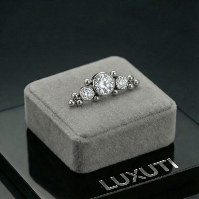 Implant Grade Titanium Internally Threaded Top With 3 Bezel Set CZs and Ball Clusters