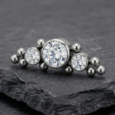 Implant Grade Titanium Internally Threaded Top With 3 Bezel Set CZs and Ball Clusters