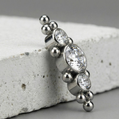 Implant Grade Titanium Internally Threaded Top With 3 Bezel Set CZs and Ball Clusters