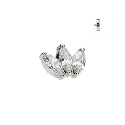 Implant Grade Titanium Internally Threaded 3 Marquise CZ Set Curve Top