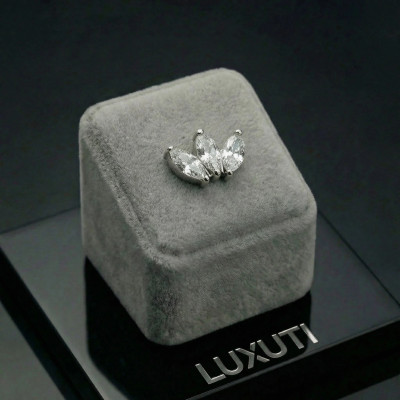 Implant Grade Titanium Internally Threaded 3 Marquise CZ Set Curve Top