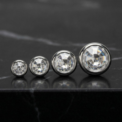 Implant Grade Titanium Internally Threaded Flat Bezel Set Crystal Top