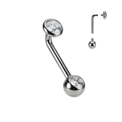 Implant Grade Titanium Internally Threaded L Bent Christina Piercing Jewelry With Flat Bezel Set and Pressed Fit Gem End