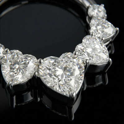 Titanium Hinged 5 Heart CZ Segment Hoop Ring With 2 Round CZ Ends