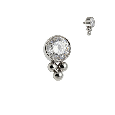 Implant Grade Titanium Internally Threaded Bezel Set Round CZ and Trinity Ball Cluster Top