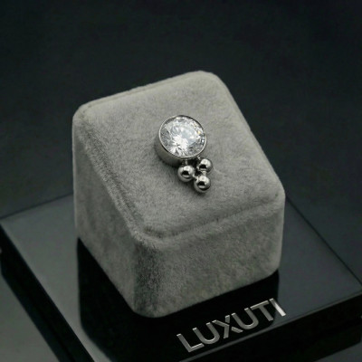 Implant Grade Titanium Internally Threaded Bezel Set Round CZ and Trinity Ball Cluster Top