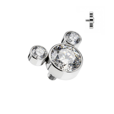 Implant Grade Titanium Internally Threaded 3 Round Bezel Set CZ Mickey Top