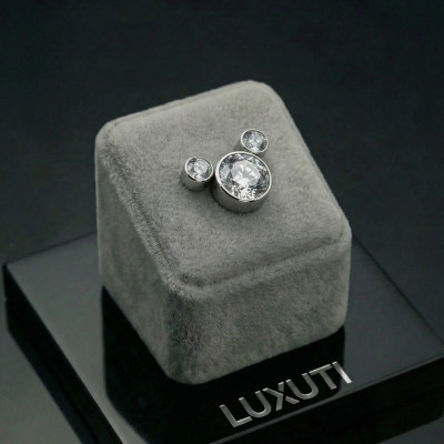 Implant Grade Titanium Internally Threaded 3 Round Bezel Set CZ Mickey Top