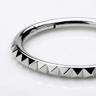 Implant Grade Titanium Hinged Segment Hoop Ring With Pyramid Cut Studded Outside