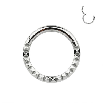 Implant Grade Titanium Hinged Segment Hoop Ring With Pyramid Cut Studded Front