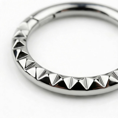 Implant Grade Titanium Hinged Segment Hoop Ring With Pyramid Cut Studded Front